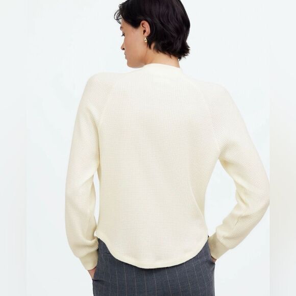 Madewell XL Ivory Waffle Knit Mock Neck Long Sleeve Thermal Top - Picture 3 of 16